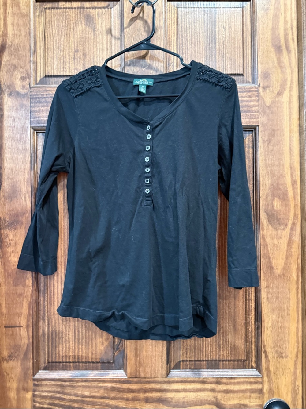 Black Women's Top with Lace Shoulder Detail